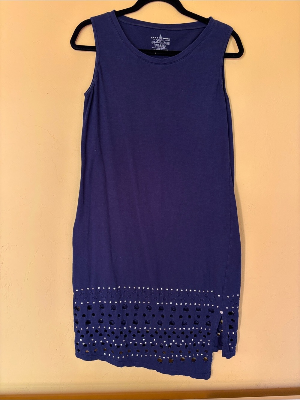 Sleeveless Navy Eyelet Hem Dress